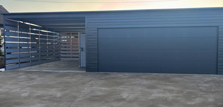 Garaż 6m x 5,80m + wiata 4m (do35m2) Grafit MAT, brama segmentowa