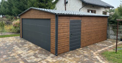 Garaż 6m x 5,80m (do 35m2) Orzech + Grafit, brama segmentowa