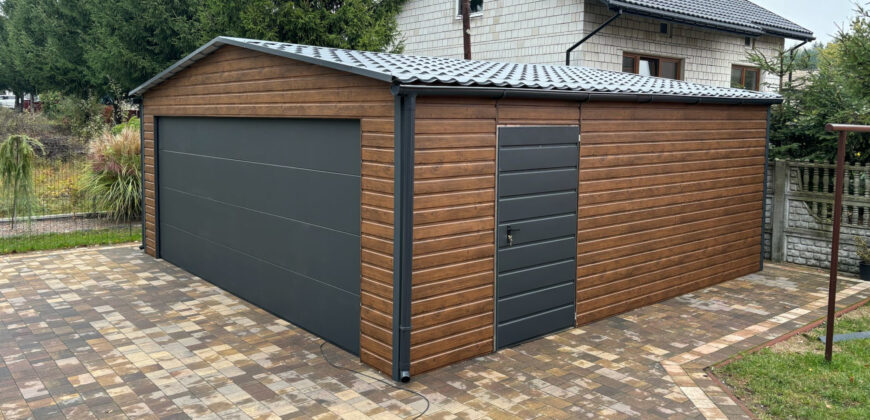 Garaż 6m x 5,80m (do 35m2) Orzech + Grafit, brama segmentowa