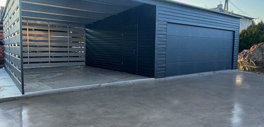 Garaż 6m x 5,80m + wiata 4m (do35m2) Grafit MAT, brama segmentowa
