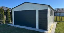 Garaż blaszany 5,5m x 5,5m(do 35m2) Bialy + Grafit, brama segmentowa 