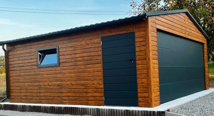 Garaż blaszany  6m x 5,80m (do 35m2) Multigloss + Grafit