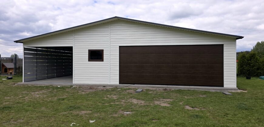 Garaż blaszany 11m x 6m (66m2) RAL9010 + Orzech