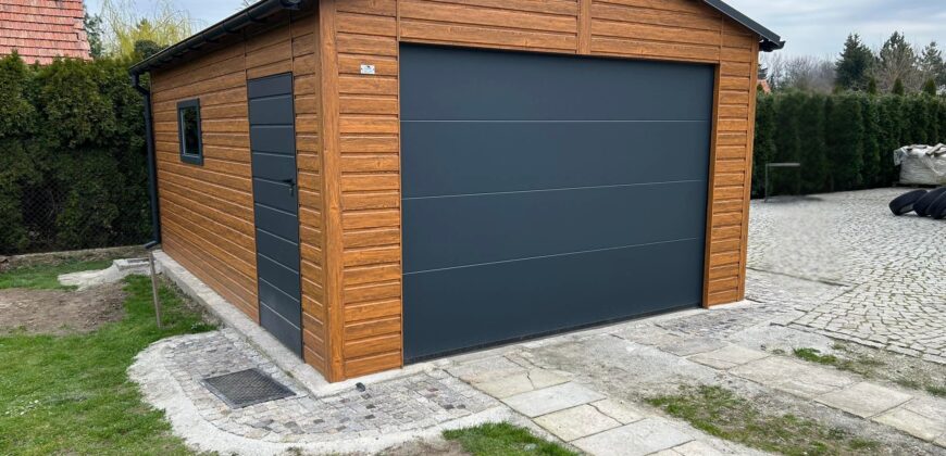 Garaż 4m x 6m (24m2) Złoty dąb + Grafit, brama segmentowa