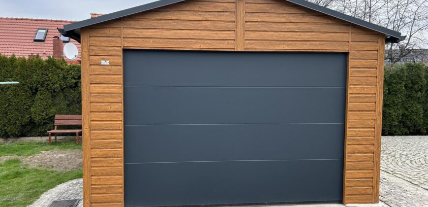 Garaż 4m x 6m (24m2) Złoty dąb + Grafit, brama segmentowa