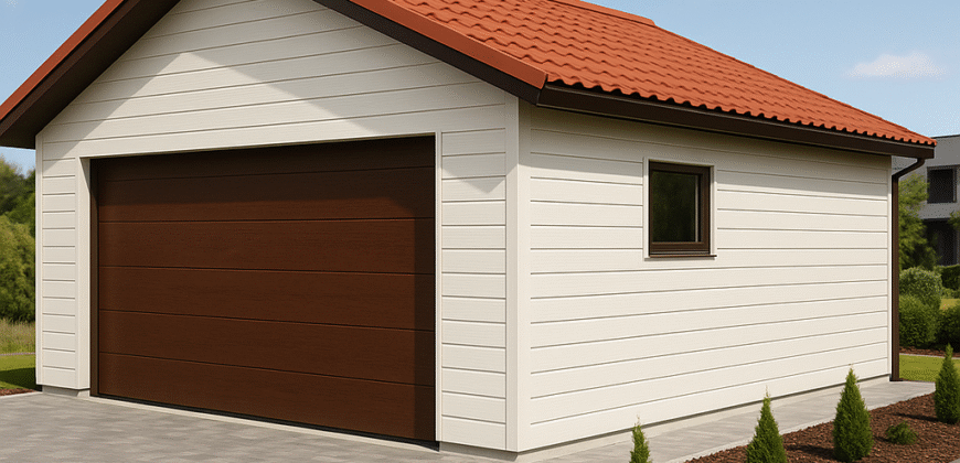 Garaż drewniany 6m x 6m, brama segmentowa, blachodachówka