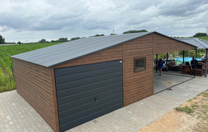 Garaż 5m x 6m + wiata 5m x 6m Orzech (do 35m2)
