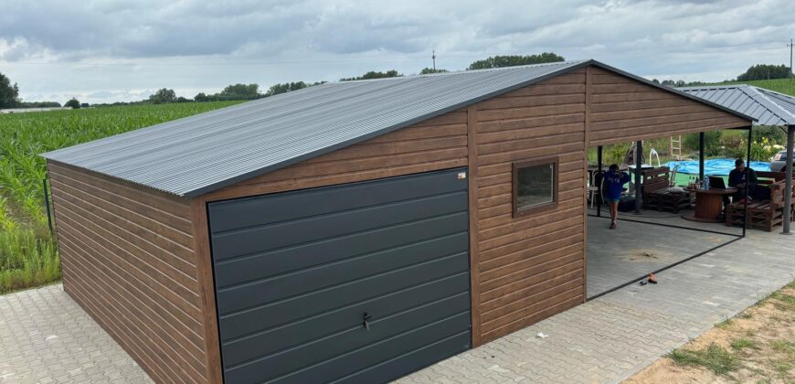 Garaż 5m x 6m + wiata 5m x 6m Orzech (do 35m2)