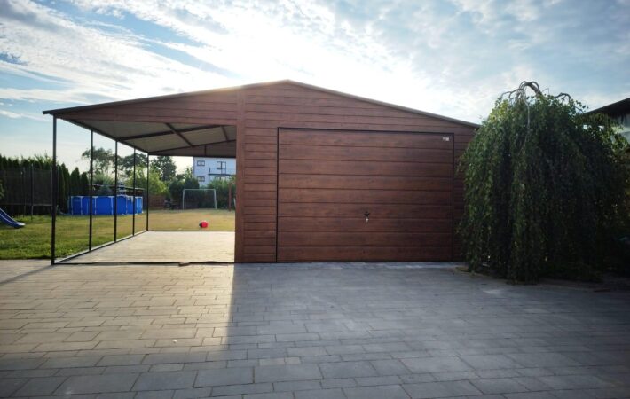 Garaż 4m x 5m +3m wiata (do 35m2) Orzech