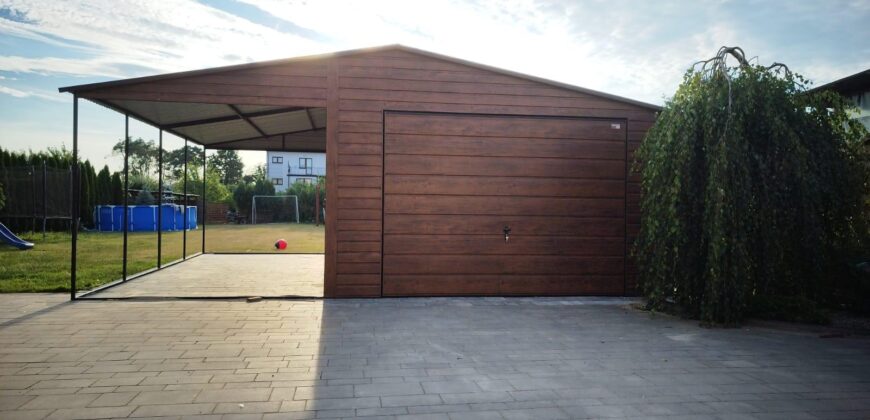 Garaż 4m x 5m +3m wiata (do 35m2) Orzech