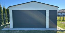Garaż blaszany 5,5m x 5,5m(do 35m2) Bialy + Grafit, brama segmentowa 