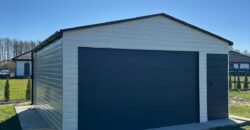 Garaż blaszany 5,5m x 5,5m(do 35m2) Bialy + Grafit, brama segmentowa 