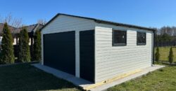 Garaż blaszany 5,5m x 5,5m(do 35m2) Bialy + Grafit, brama segmentowa 