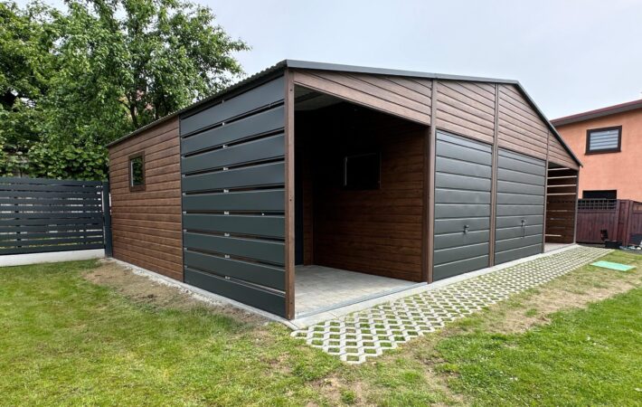 Garaż 10,5m x 6m(63m2) Orzech + wiaty Antracyt