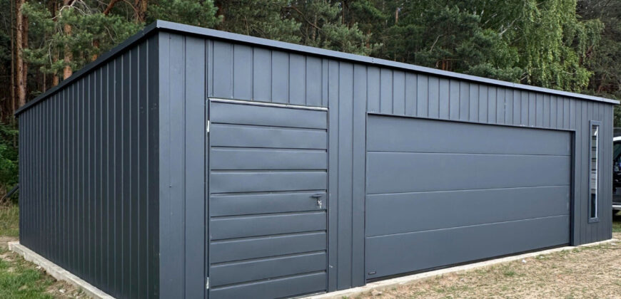Garaż 9m x 6m, Grafit, brama segmentowa, witryna