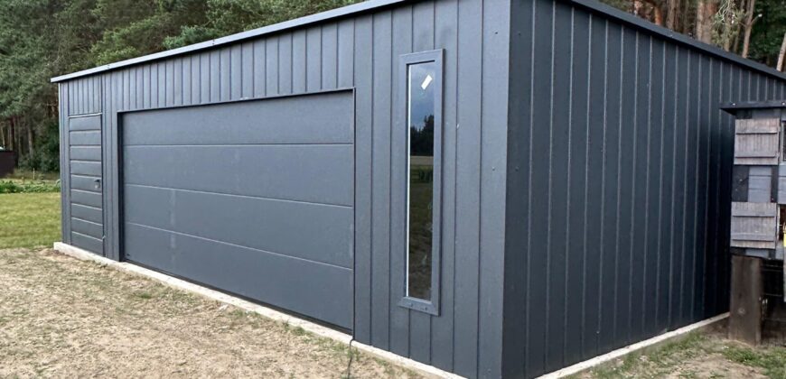 Garaż 9m x 6m, Grafit, brama segmentowa, witryna