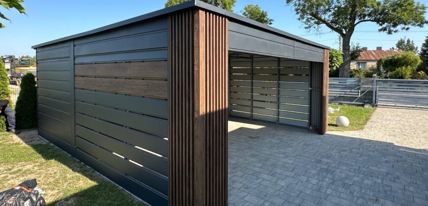 Wiata garażowa, carport, 6m x 6m, lamele blaszane