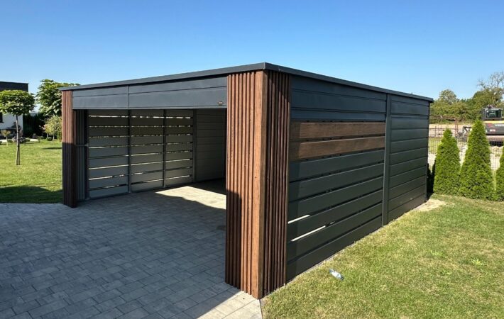 Wiata garażowa, carport, 6m x 6m, lamele blaszane