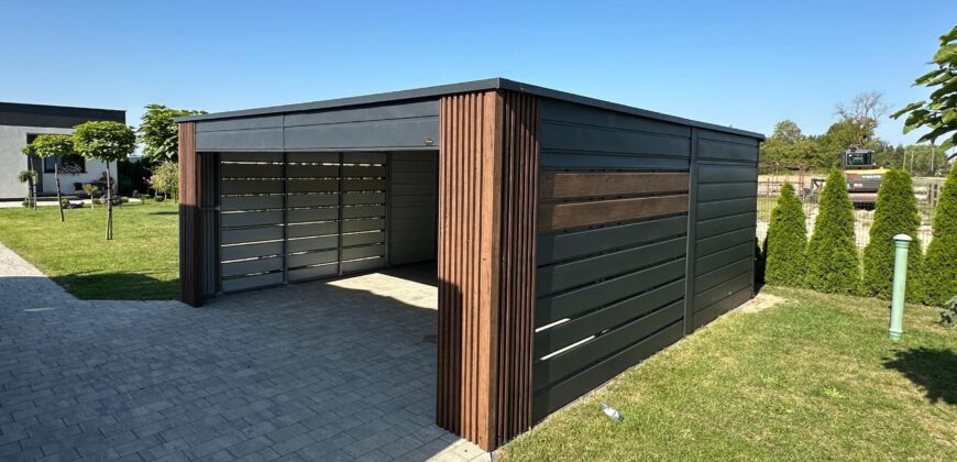 Wiata garażowa, carport, 6m x 6m, lamele blaszane