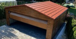 Garaż 6m x 6m drewnopodobny, brama segmentowa 5m, blachodachówka