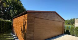 Garaż 6m x 6m drewnopodobny, brama segmentowa 5m, blachodachówka
