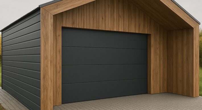 BarnBox – nowoczesna stodoła, 4m x 5m + 1m, brama segmentowa.