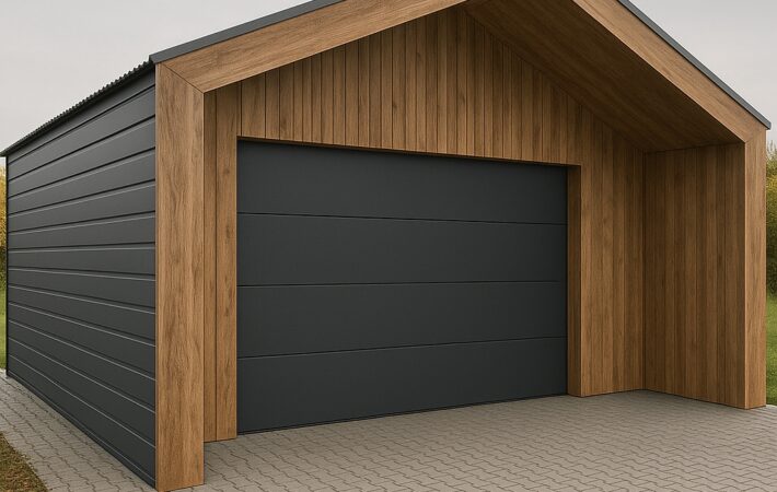 BarnBox – nowoczesna stodoła, 4m x 5m + 1m, brama segmentowa.