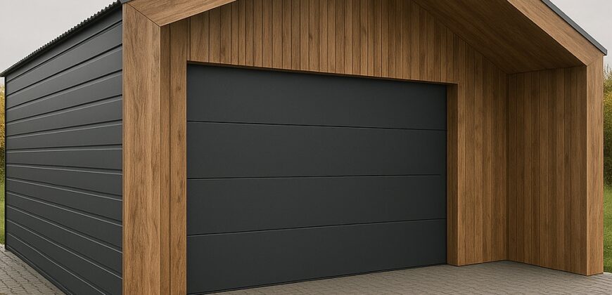 BarnBox – nowoczesna stodoła, 4m x 5m + 1m, brama segmentowa.