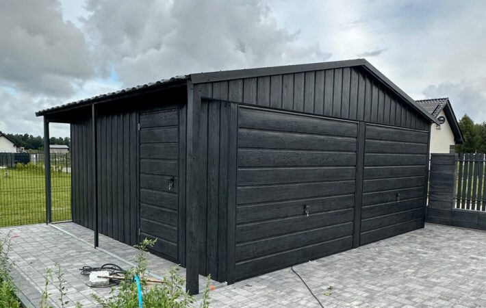 Garaż 6m x 5.80m + 1m wiata na drewno, Grafitowy dąb