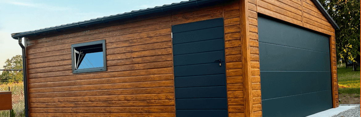 Garaż blaszany  6m x 5,80m (do 35m2) Multigloss + Grafit