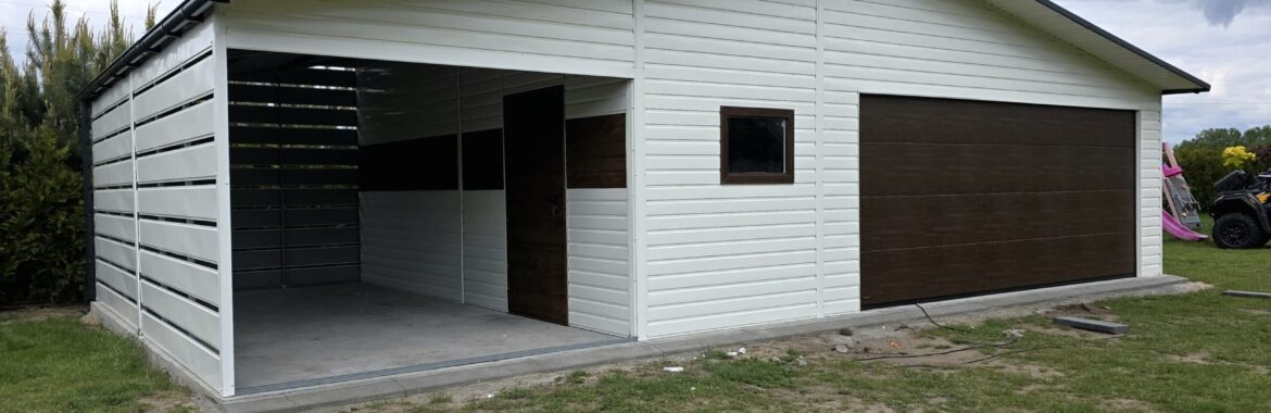 Garaż blaszany 11m x 6m (66m2) RAL9010 + Grafit