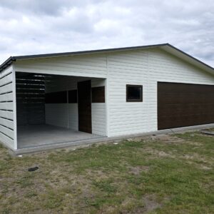 Garaż blaszany 11m x 6m (66m2) RAL9010 + Orzech