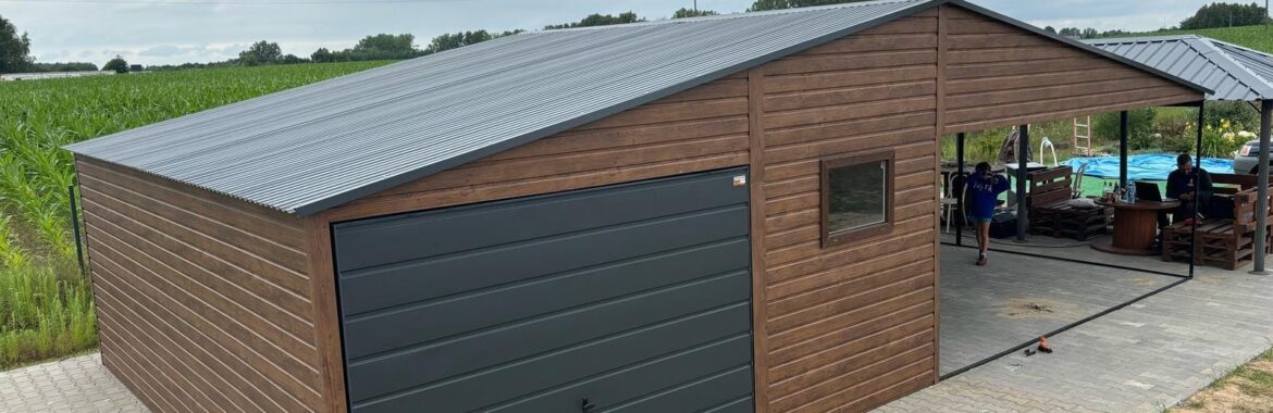Garaż 5m x 6m + wiata 5m x 6m Orzech (do 35m2)