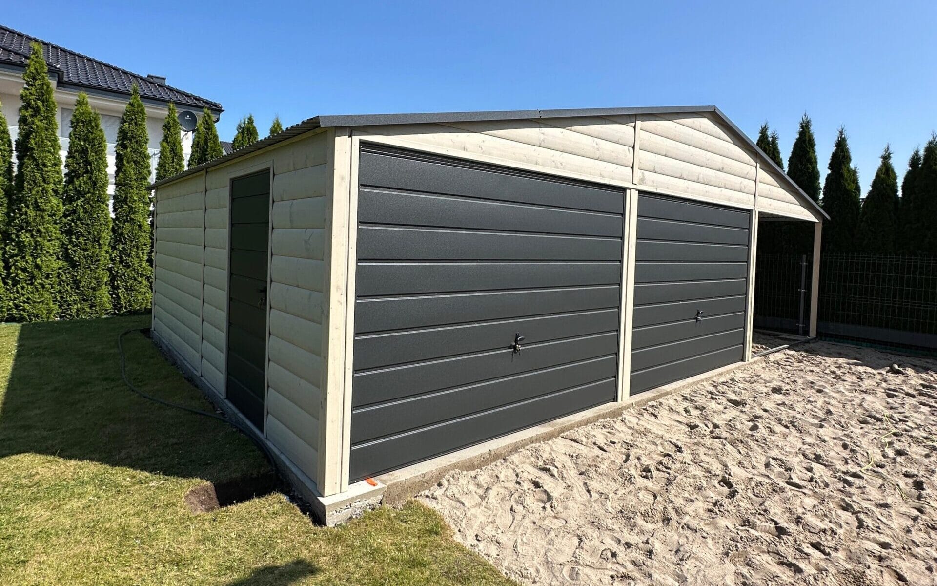 Garaż drewniany 6m x 6m+ 3m , deska naturalna półbal, wiata