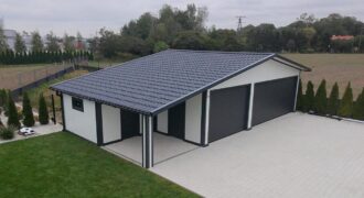 Garaż z płyty warstwowej PIR60mm 12m x 6m, biały + antracyt
