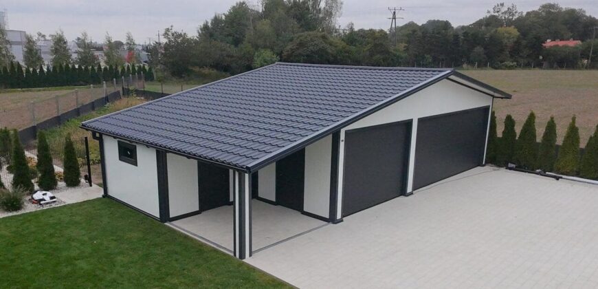 Garaż z płyty warstwowej PIR60mm 12m x 6m, biały + antracyt