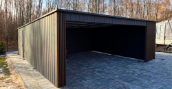 Wiata garażowa 7,50m x 8m, Carport, RAL7016 + Orzech