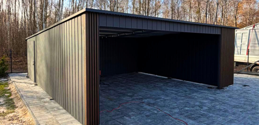 Wiata garażowa 7,50m x 8m, Carport, RAL7016 + Orzech