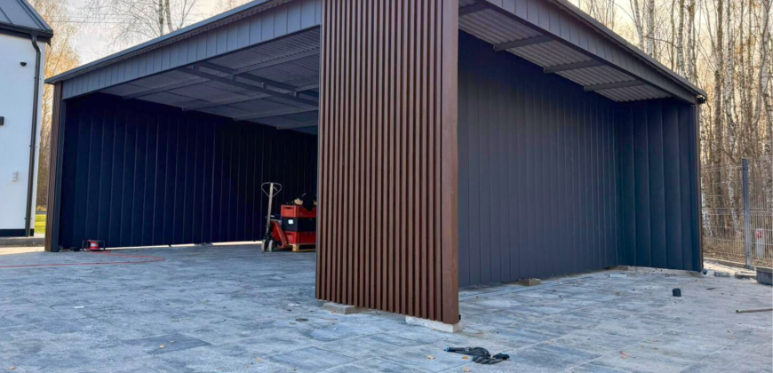 Wiata garażowa 7,50m x 8m, Carport, RAL7016 + Orzech