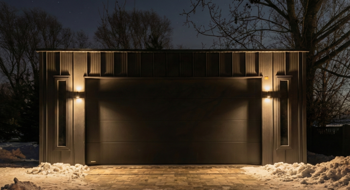 Garaż 6×5.80m z blachy na rąbek stojący RAL7016