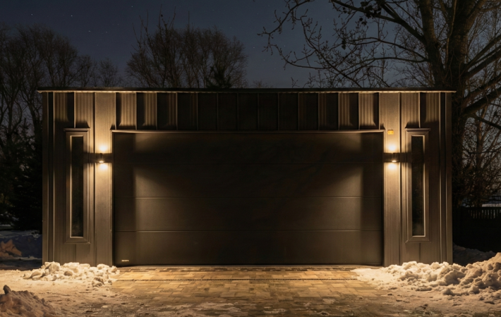 Garaż 6×5.80m z blachy na rąbek stojący RAL7016