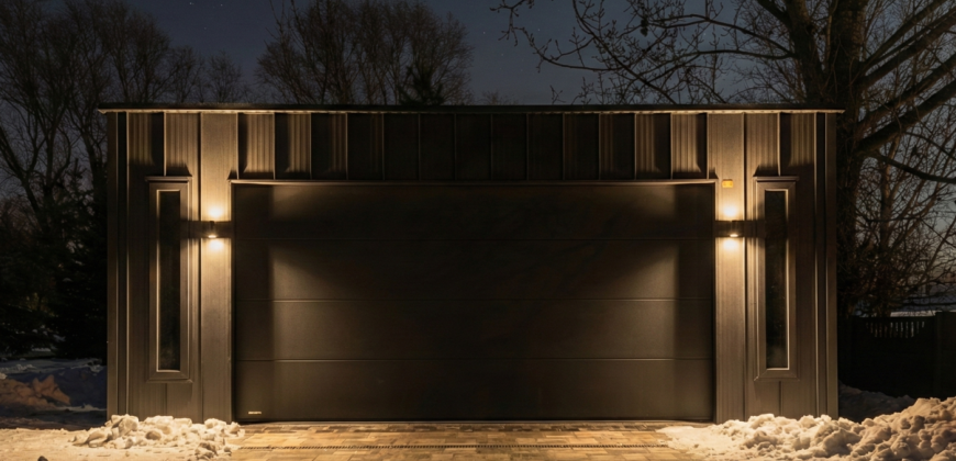 Garaż 6×5.80m z blachy na rąbek stojący RAL7016