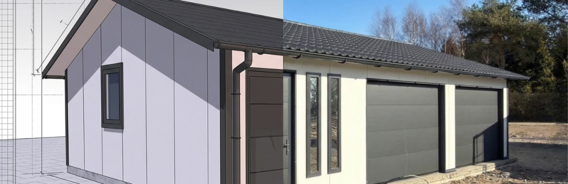 Od wizualizacji do realizacji: garaż z płyty warstwowej PIR 60 mm 10 × 6.50 m