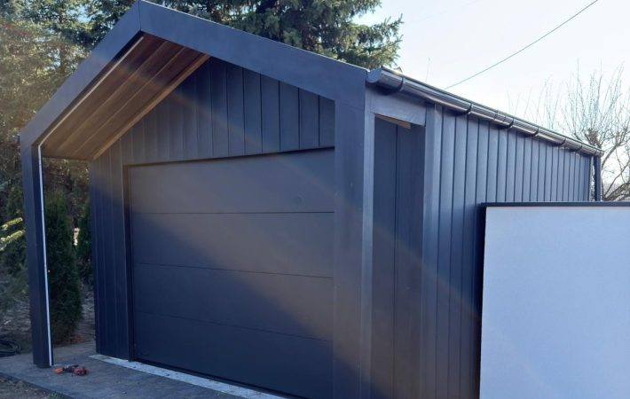 BarnBox 4×4 + 1 m – nowoczesny garaż z wypustem