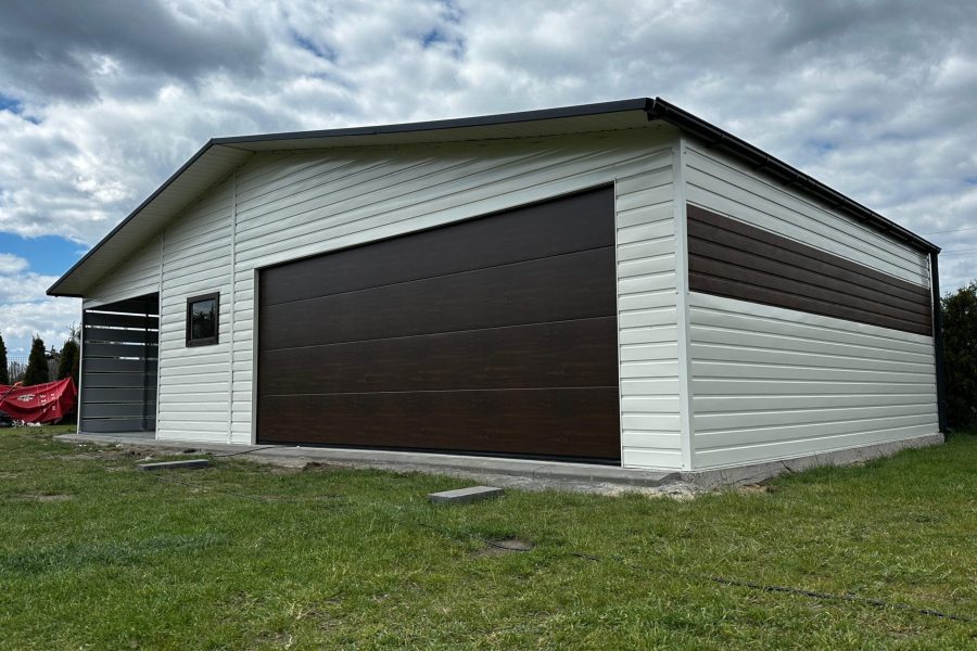 Garaż blaszany 11m x 6m, brama segmentowa, garaż z wiatą