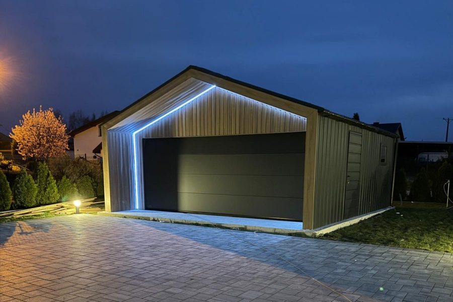 Barnbox, oświetlenie LED, nowoczesna stodoła, garaż projekt